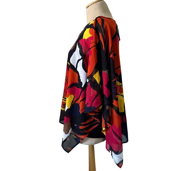 NWT Chicos Womens M Floral Print Sheer Poncho Top Multicolor Polyester Blend - Picture 7 of 7